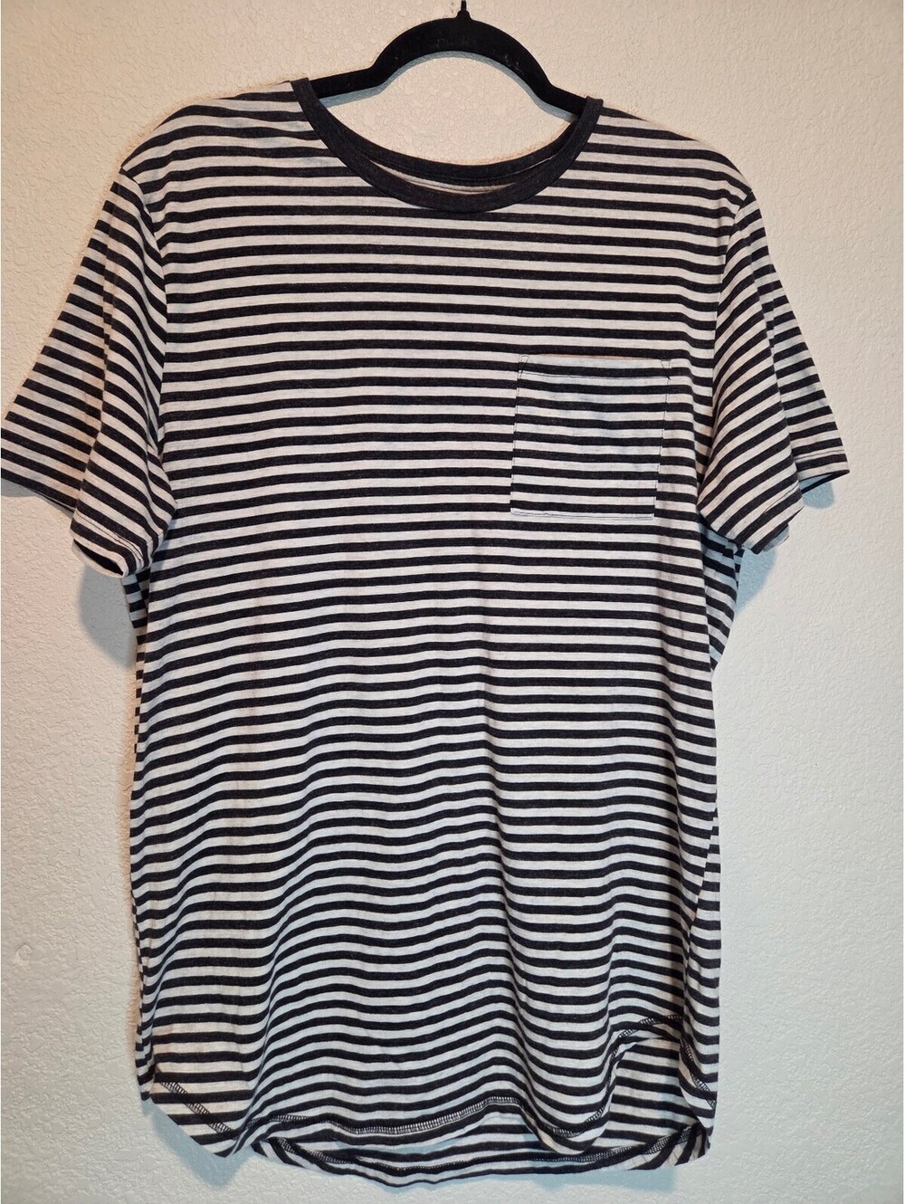 On The Byas Large Black and White Striped T-Shirt with Pocket
